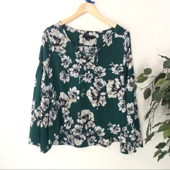 Sanctuary Tops - Green Floral Sanctuary Blouse With Bell Sleeves